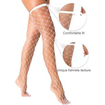 VOAKOW White Fishnet Thigh High Stockings for Women