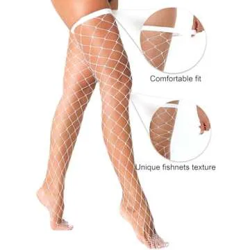 VOAKOW White Fishnet Thigh High Stockings for Women