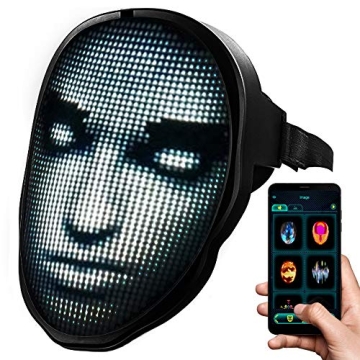 TrendyNow365 Rechargeable LED Halloween Mask with Bluetooth, Programmable with Shining Mask App, Fac...