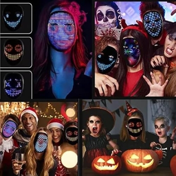 TrendyNow365 Rechargeable LED Halloween Mask with Bluetooth, Programmable with Shining Mask App, Face Changing Cosplay, Party, Christmas