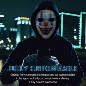 TrendyNow365 Rechargeable LED Halloween Mask with Bluetooth, Programmable with Shining Mask App, Face Changing Cosplay, Party, Christmas