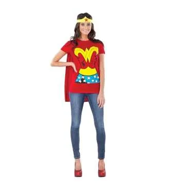 Rubies Women's DC Comics Wonder Woman Costume T-Shirt With Cape And Headband, Red, Medium