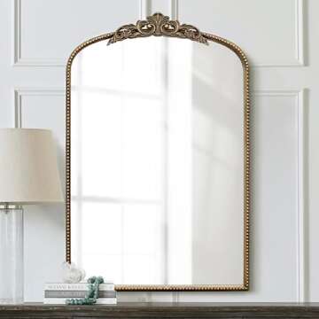 Micasso Antique Gold Ornate Mirror, 24 x 36 Inches Arched Baroque Style Mantel Wall Mirror for Bathr...
