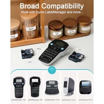 Oozmas Replacement for DYMO 160 Label Maker Refill Label Cassette 1/2 Inch Black on White D1 Label T...