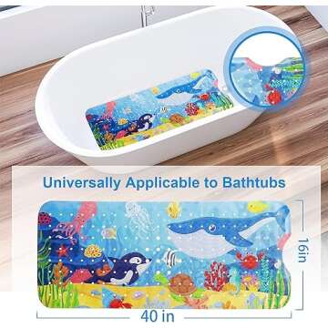 Baby Bath Mat for Tub for Kids, 40 X 16 Inch Extra Long Kids Bathtub Mat Non Slip, Cartoon Bath Tub ...