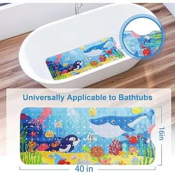 Baby Bath Mat for Tub for Kids, 40 X 16 Inch Extra Long Kids Bathtub Mat Non Slip, Cartoon Bath Tub ...