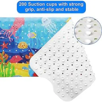 Baby Bath Mat for Tub for Kids, 40 X 16 Inch Extra Long Kids Bathtub Mat Non Slip, Cartoon Bath Tub Shower Mat Anti Slip with Drain Holes and Suction Cups Machine Washable (Whale + Dolphin)
