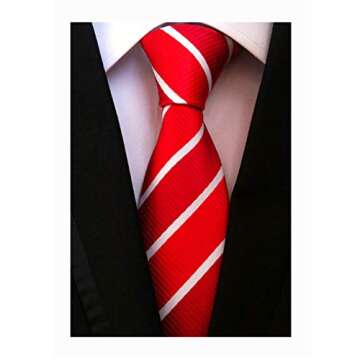 Elfeves Men's Repp Red White Norrow Fine Striped Silk Ties Daily Dress Meeting Neckties