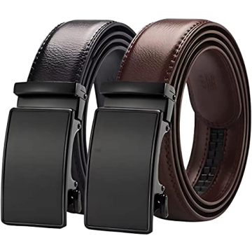 Aini Savoie 2 Pack Ratchet Belt for Men - Adjustable Leather Casual Belt - Fits 36" to 44" Waist