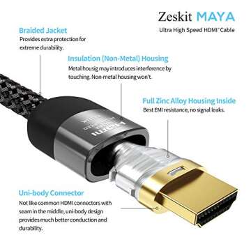 Zeskit Certified 2.1 8K HDMI Cable 48Gbps 4K120Hz Compatible with Soundbar eARC HDR10 VRR Dolby Vision Atmos HDCP 2.2 & 2.3 Gaming PS5 Xbox Series X Apple TV Roku Monitor (Ultra High Speed, Maya 3ft)