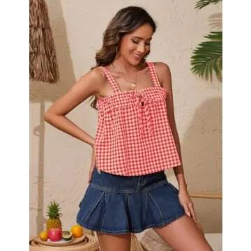 Chic Burtell Tie Front Plaid Crop Tank for Summer Style