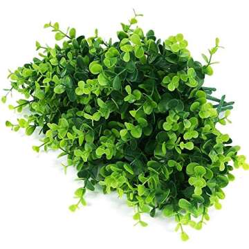 TEMCHY Artificial Plants Flowers Faux Boxwood Shrubs 6 Pack, Lifelike Fake Greenery Foliage with 42 Stems for Garden, Patio Yard, Wedding, Office and Farmhouse Indoor Outdoor Decor