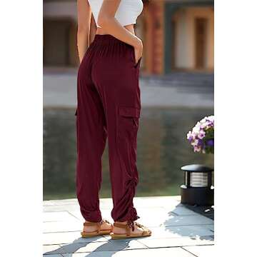 PRETTYGARDEN Women's Satin Jogger Pants Casual High Waist Long Lounge Pant Trousers with Pockets (Z_Wine Red,Small)