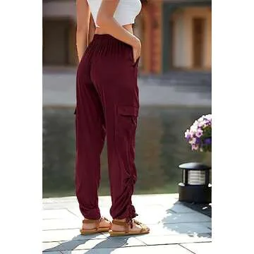 PRETTYGARDEN Women's Satin Jogger Pants Casual High Waist Long Lounge Pant Trousers with Pockets (Z_Wine Red,Small)
