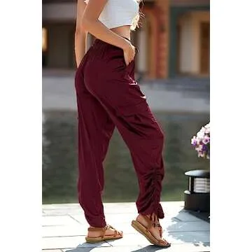 PRETTYGARDEN Women's Satin Jogger Pants Casual High Waist Long Lounge Pant Trousers with Pockets (Z_Wine Red,Small)