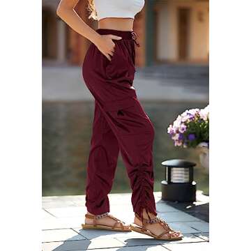 PRETTYGARDEN Women's Satin Jogger Pants Casual High Waist Long Lounge Pant Trousers with Pockets (Z_Wine Red,Small)