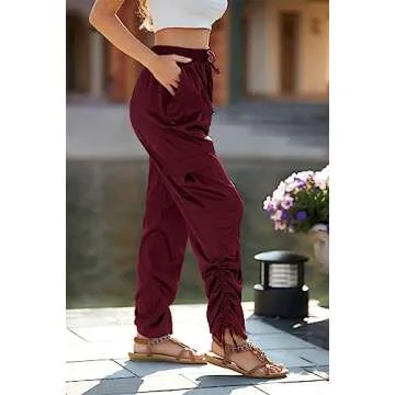 PRETTYGARDEN Women's Satin Jogger Pants Casual High Waist Long Lounge Pant Trousers with Pockets (Z_Wine Red,Small)