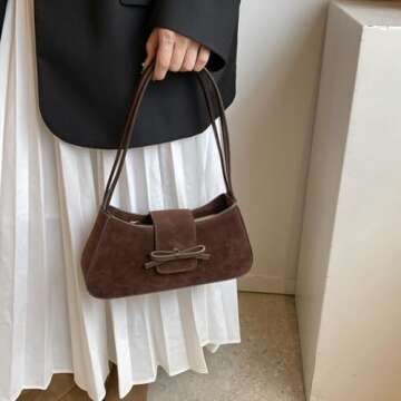 YFGBCX Suede Handbag for Women Suede Hobo Bag Y2k Shoulder Bag for Women Brown Bow Purse