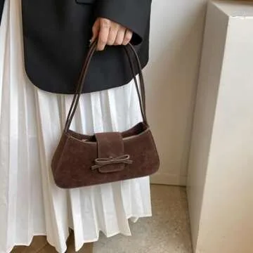 YFGBCX Suede Handbag for Women Suede Hobo Bag Y2k Shoulder Bag for Women Brown Bow Purse