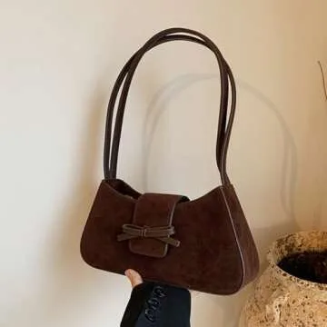 YFGBCX Suede Handbag for Women Suede Hobo Bag Y2k Shoulder Bag for Women Brown Bow Purse