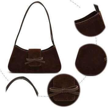 YFGBCX Suede Handbag for Women Suede Hobo Bag Y2k Shoulder Bag for Women Brown Bow Purse