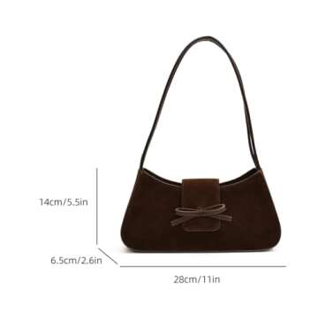 YFGBCX Suede Handbag for Women Suede Hobo Bag Y2k Shoulder Bag for Women Brown Bow Purse