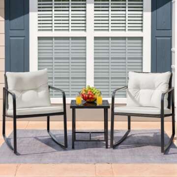Flamaker Patio Chairs 3 Piece Wicker Rocking Chair Outdoor Bistro Sets with Coffee Table and Cushion...