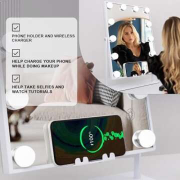 Fenair Hollywood Vanity Mirror with Lights Speaker and Wireless Charging Lighted Makeup Mirror with ...