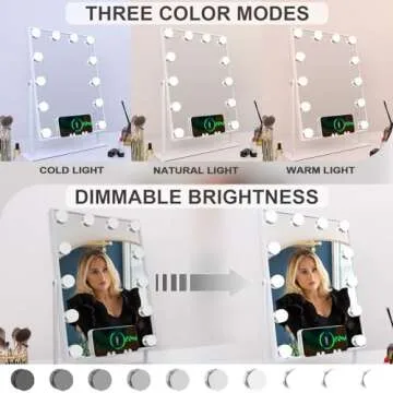 Fenair Hollywood Vanity Mirror with Lights Speaker and Wireless Charging Lighted Makeup Mirror with 12 LED Lights Upgrated Hollywood Mirror with Dimmable Lights