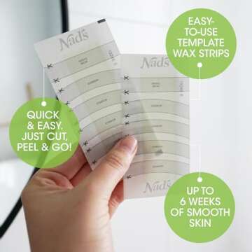 Nad's Eyebrow Wax Strips - Facial Hair Removal for Women - Eyebrow Wax Kit with 6 Eyebrow Waxing Strips + 6 Calming Oil Wipes + 2g Skin Protection Powder, 1 Count