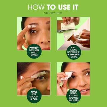Nad's Eyebrow Wax Strips - Facial Hair Removal for Women - Eyebrow Wax Kit with 6 Eyebrow Waxing Strips + 6 Calming Oil Wipes + 2g Skin Protection Powder, 1 Count