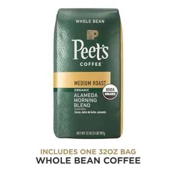 Peet's Coffee USDA Organic Medium Roast Whole Bean Coffee - Alameda Morning Blend 32 Ounce Bag