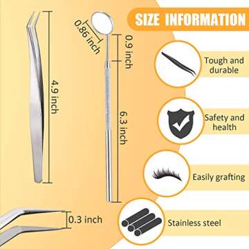 2 Sets Stainless Steel Mirror for Checking Eyelash Extension and Eyelash Extension Tweezers for Lashes, Precision False Lash Application Tools for Individual Eye Lash Extensions