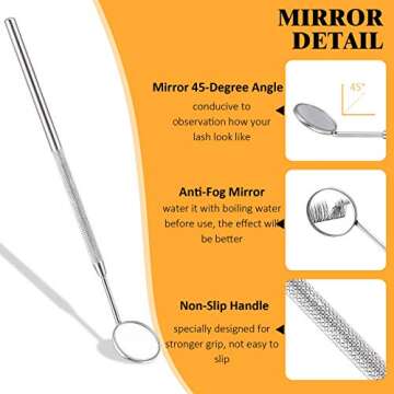 2 Sets Stainless Steel Mirror for Checking Eyelash Extension and Eyelash Extension Tweezers for Lashes, Precision False Lash Application Tools for Individual Eye Lash Extensions