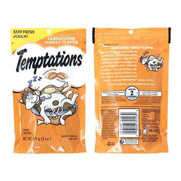 Temptations Cat Treats Variety Pack Bundle of 4 Flavor Pouches (Rockin? Lobster, Shrimpy Shrimp, Tempting Tuna, Tantalizing Turkey; 3 oz Each)
