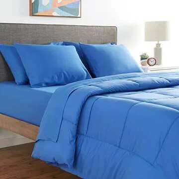 Sweet Home Collection 7 Piece Comforter Set Bag Solid Color All Season Soft Down Alternative Blanket & Luxurious Microfiber Bed Sheets, Royal Blue, Full