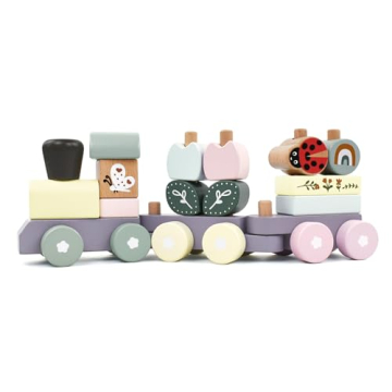 Pillowhale Wooden Stacking Train Toy Set - Perfect Early Learning Gift for Toddlers 12 Months and Up