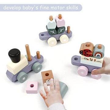 Colorful Wooden Stacking Train Toy for Toddlers and Kids