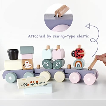 Colorful Wooden Stacking Train Toy for Toddlers and Kids