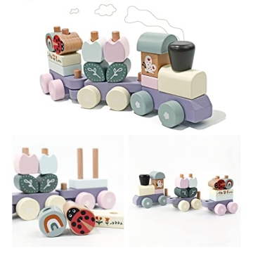 Colorful Wooden Stacking Train Toy for Toddlers and Kids