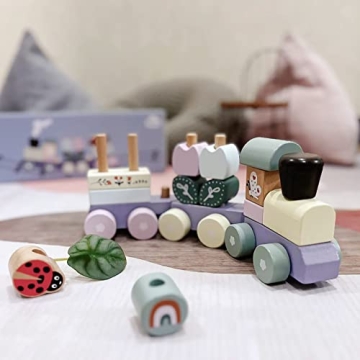 Colorful Wooden Stacking Train Toy for Toddlers and Kids