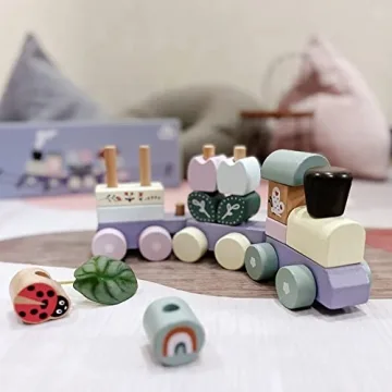 Colorful Wooden Stacking Train Toy for Toddlers and Kids