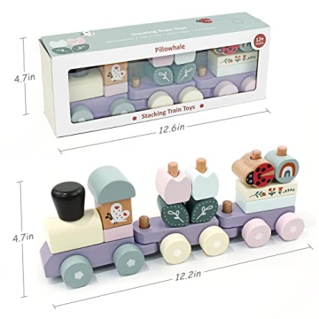 Colorful Wooden Stacking Train Toy for Toddlers and Kids