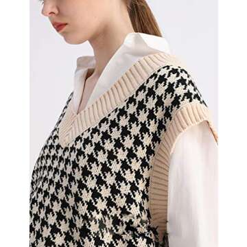 Stylish Oversized Houndstooth Vest Sweater for Women
