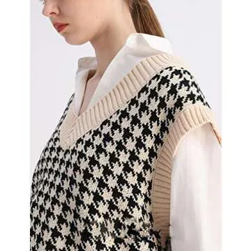 Stylish Oversized Houndstooth Vest Sweater for Women