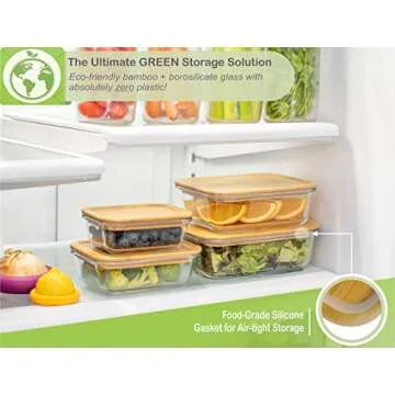 Tenzo Glass Food Storage Containers with Bamboo Lids - Eco Friendly Glass Meal Prep Container for Kitchen Food Storage with Airtight Eco Lids and Nesting Glass Food Containers (Set of 4)