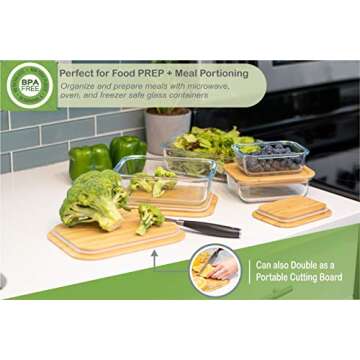 Tenzo Glass Food Storage Containers with Bamboo Lids - Eco Friendly Glass Meal Prep Container for Kitchen Food Storage with Airtight Eco Lids and Nesting Glass Food Containers (Set of 4)