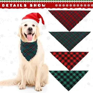 KOOLTAIL Christmas Plaid Dog Bandana Holiday Style 4 Pack