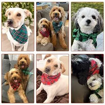 KOOLTAIL Christmas Plaid Dog Bandana Holiday Style 4 Pack