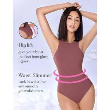 Avidlove Bodysuits for Women Tank Top Sleeveless Body Suits Women High Neck Bodysuit Leotard Clothing (Purple Red,L)